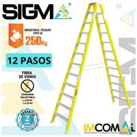 Escalera Fibra de Vidrio Tijera Doble Acceso de 12 Pasos.Carga Max.:250Kg.Tipo IA.Industrial Pesado
