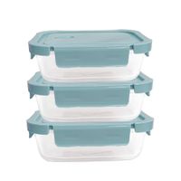 Taper De Vidrio 1040ml Hermético y Práctico 3 Unidades Celeste