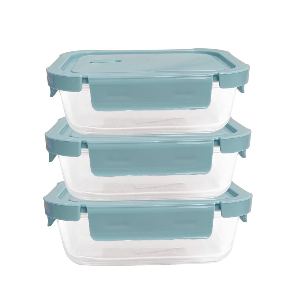 Taper De Vidrio 1040ml Hermético y Práctico 3 Unidades Celeste