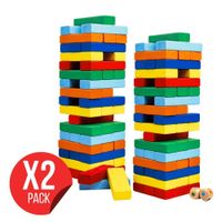 Pack X2 Juego De Bloques Multicolor De Madera Tipo Jenga de 54 Piezas Con Dados Educativo
