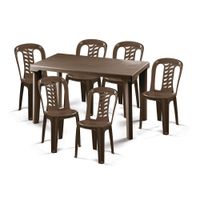 Set Mesa + 6 Sillas Inka Rectangular Marrón Polinplast
