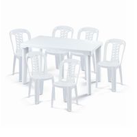 Set Mesa + 6 Sillas Inka Rectangular Blanco Polinplast