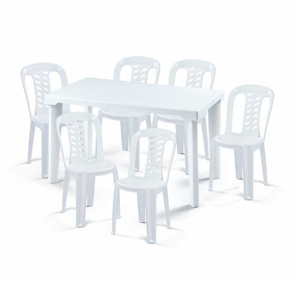Set Mesa + 6 Sillas Inka Rectangular Blanco Polinplast
