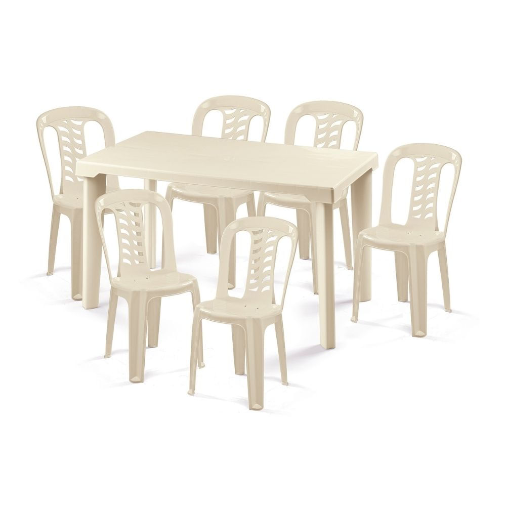 Set Mesa + 6 Sillas Inka Rectangular Beige Polinplast