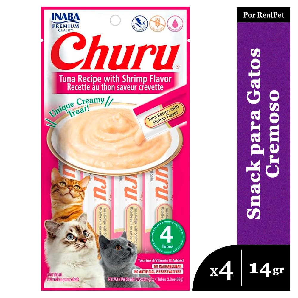 Snack Cremoso Gato Churu Atún y Camarón 1 sobre x 4 tubos
