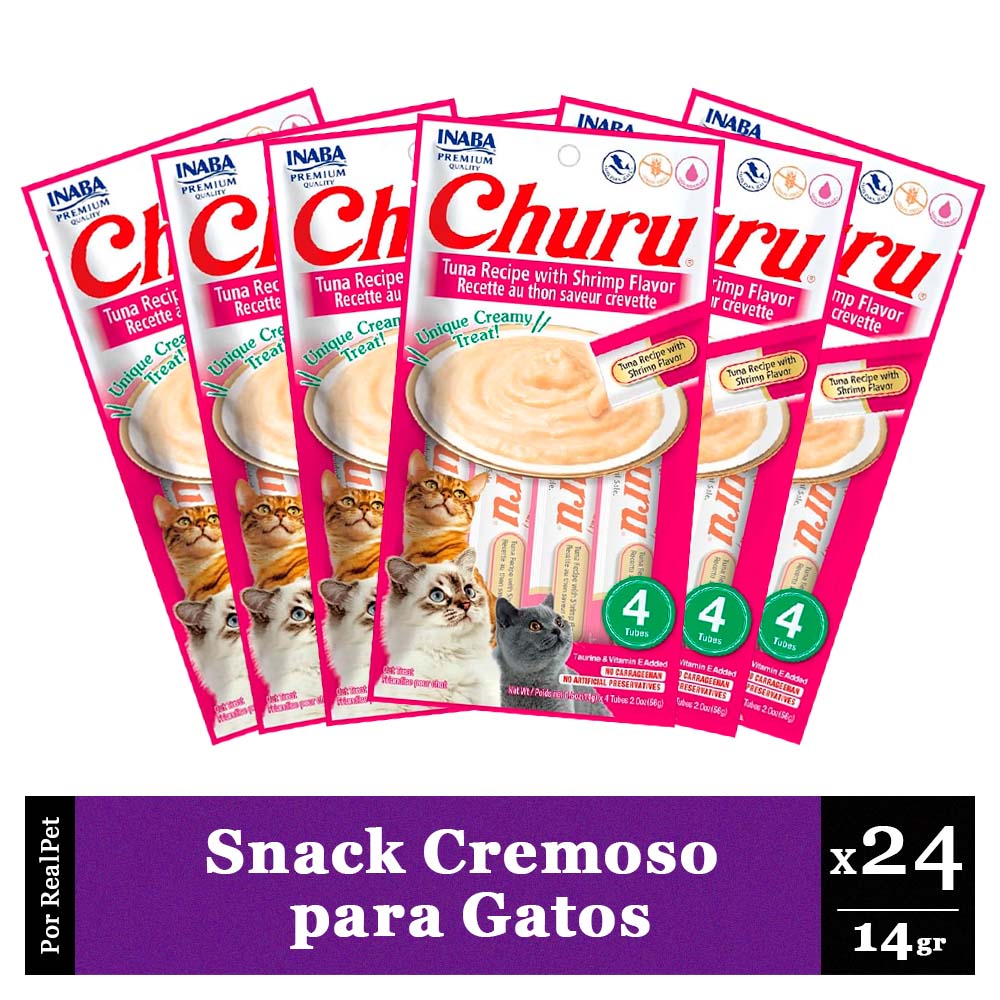 Snack Cremoso Gato Churu Atún y Camarón 6 sobres x 4 tubos