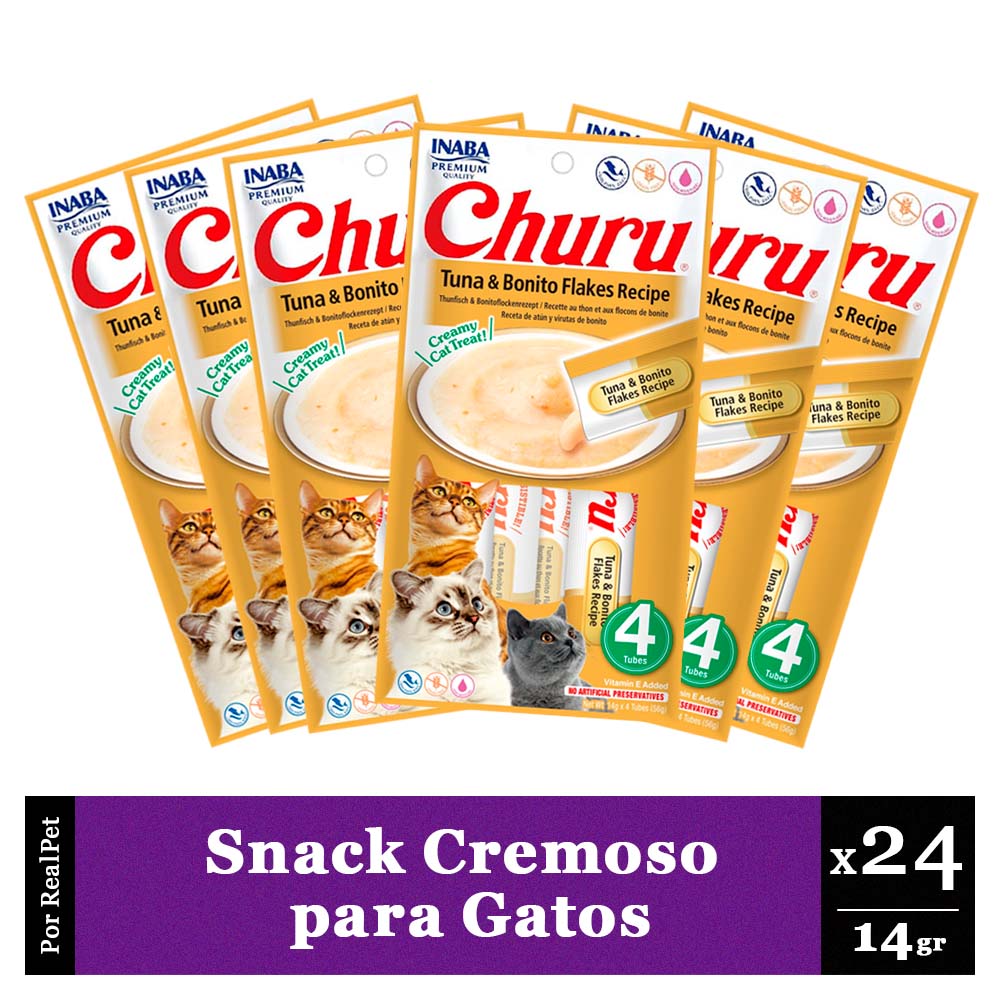 Snack Cremoso Gato Churu Atún y Hojuelas de Bonito 6 sobres