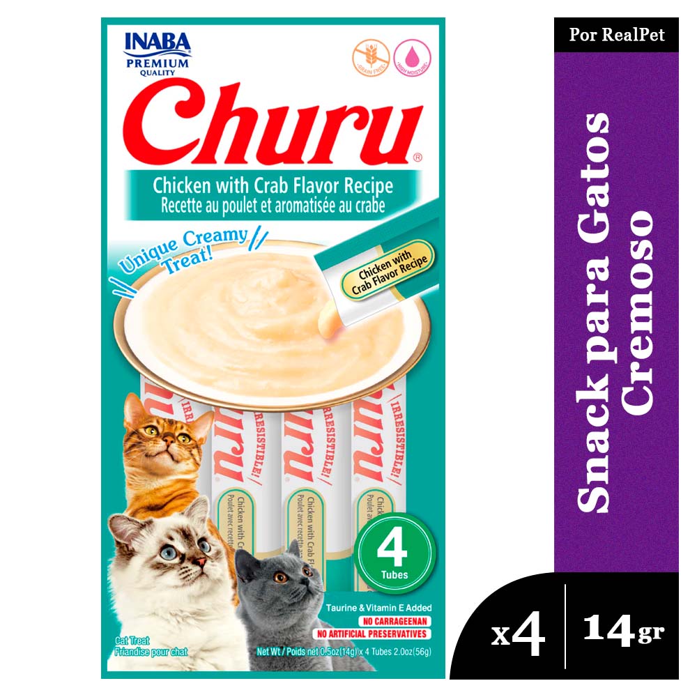 Snack Cremoso Gato Churu Pollo y Cangrejo 1 sobre x 4 tubos
