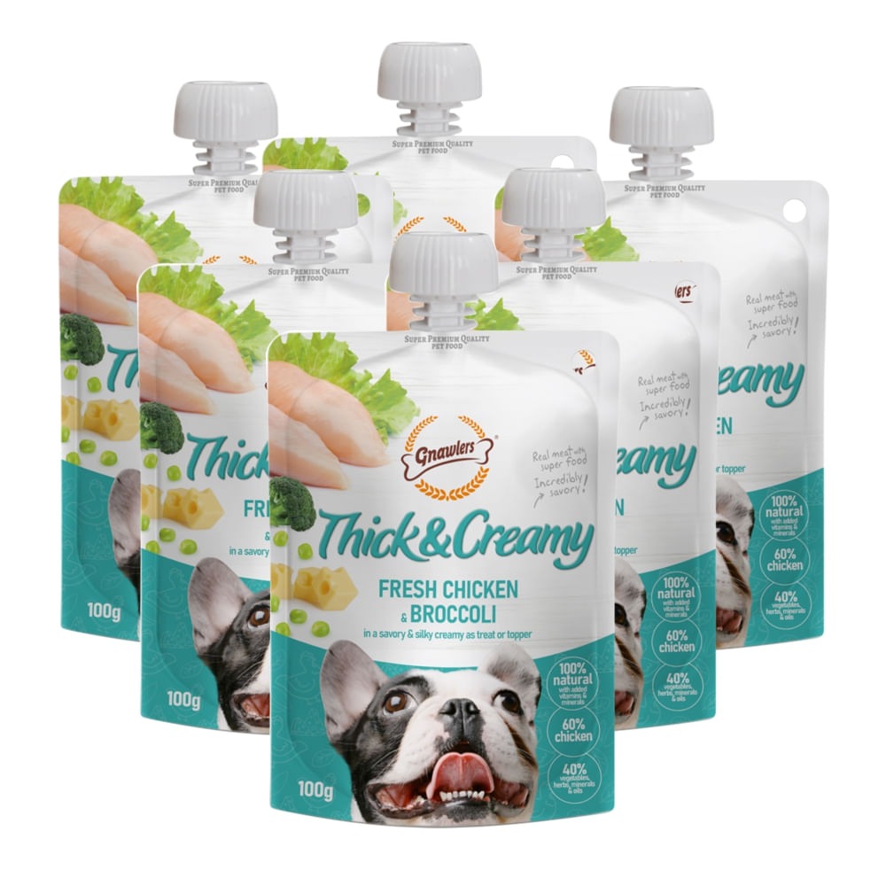 PREMIO HUMEDO PARA PERROS GNAWLERS THICK and CREAMY POLLO Y BROCOLI PACK X 6