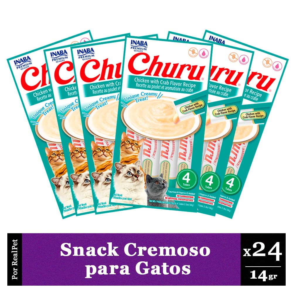 Snack Cremoso Gato Churu Pollo y Cangrejo 6 sobres x 4 tubos