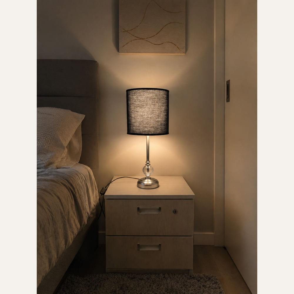 Lámpara De Mesa Noche Escritorio Dormitorio Pantalla Negra