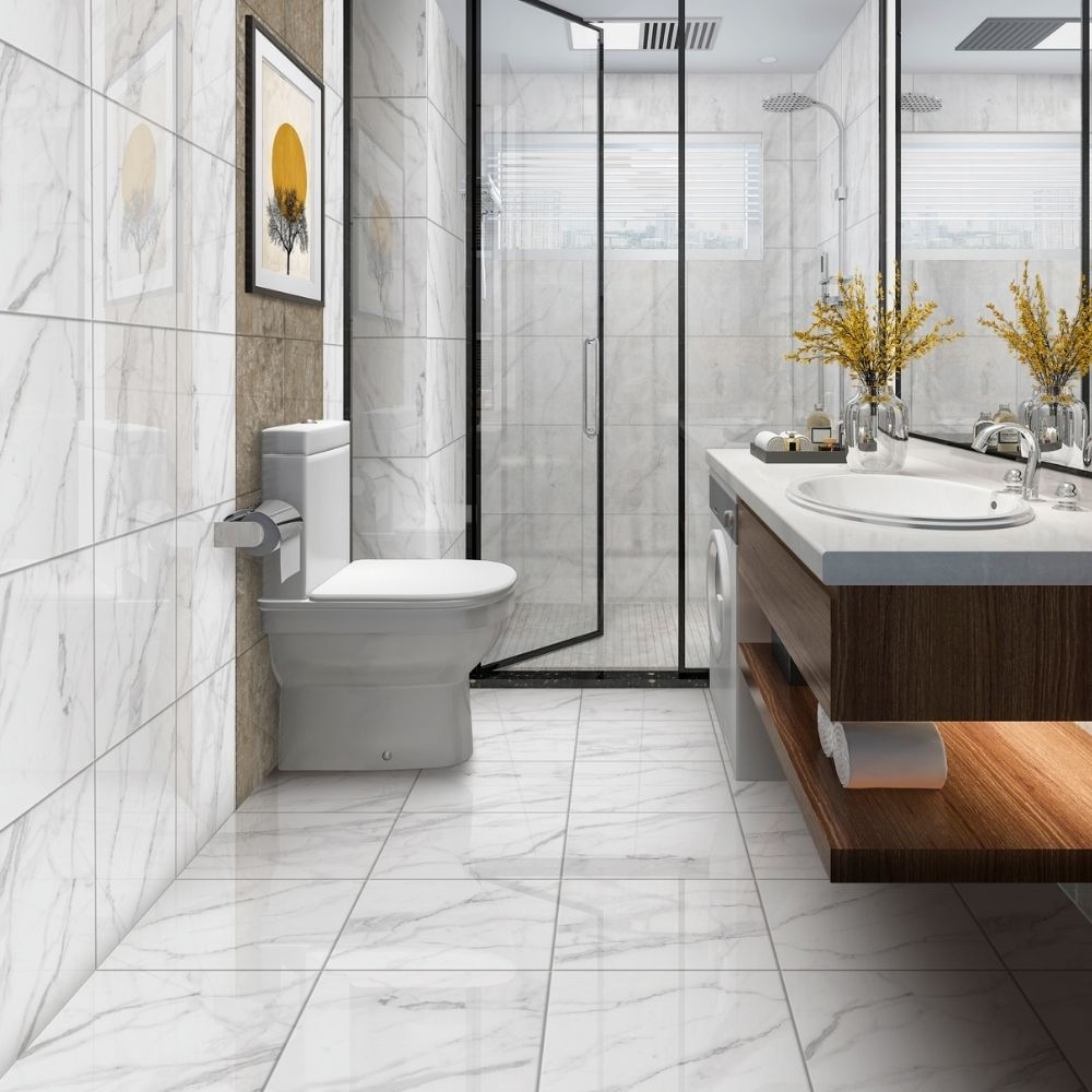 Piso Cerámico Marmolizado Alpuano Blanco 46x46cm 1.9m2 Gala - Calidad Comercial