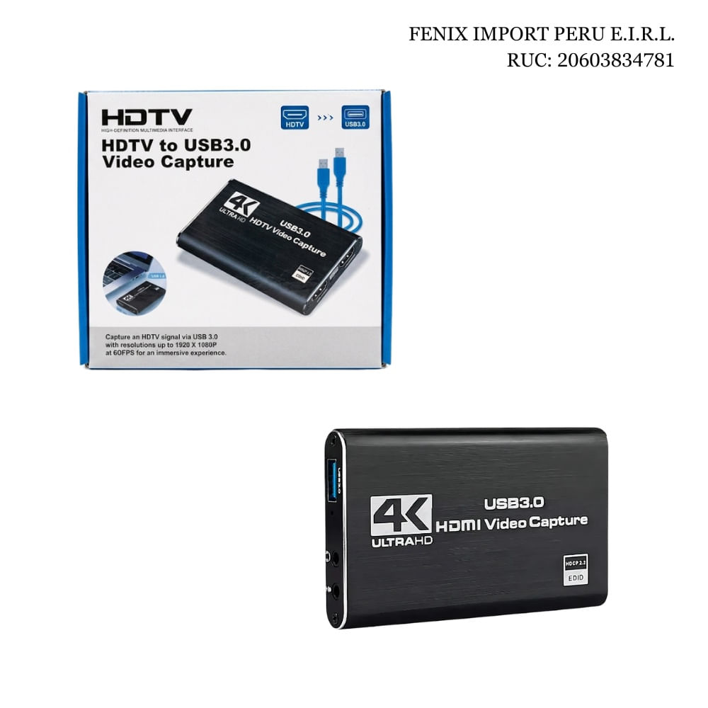 Capturadora de Video HDMI a USB 3.0 HDTV 4K Full HD para Grabacion y Transmision