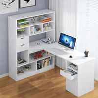 ESCRITORIO CON ESTANTE MODELO ENTRELAZADO BLANCO