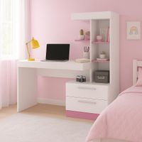 ESCRITORIO CON ESTANTE ENSUEÑO DE MELAMINA INSPIRA BLANCO ROSA