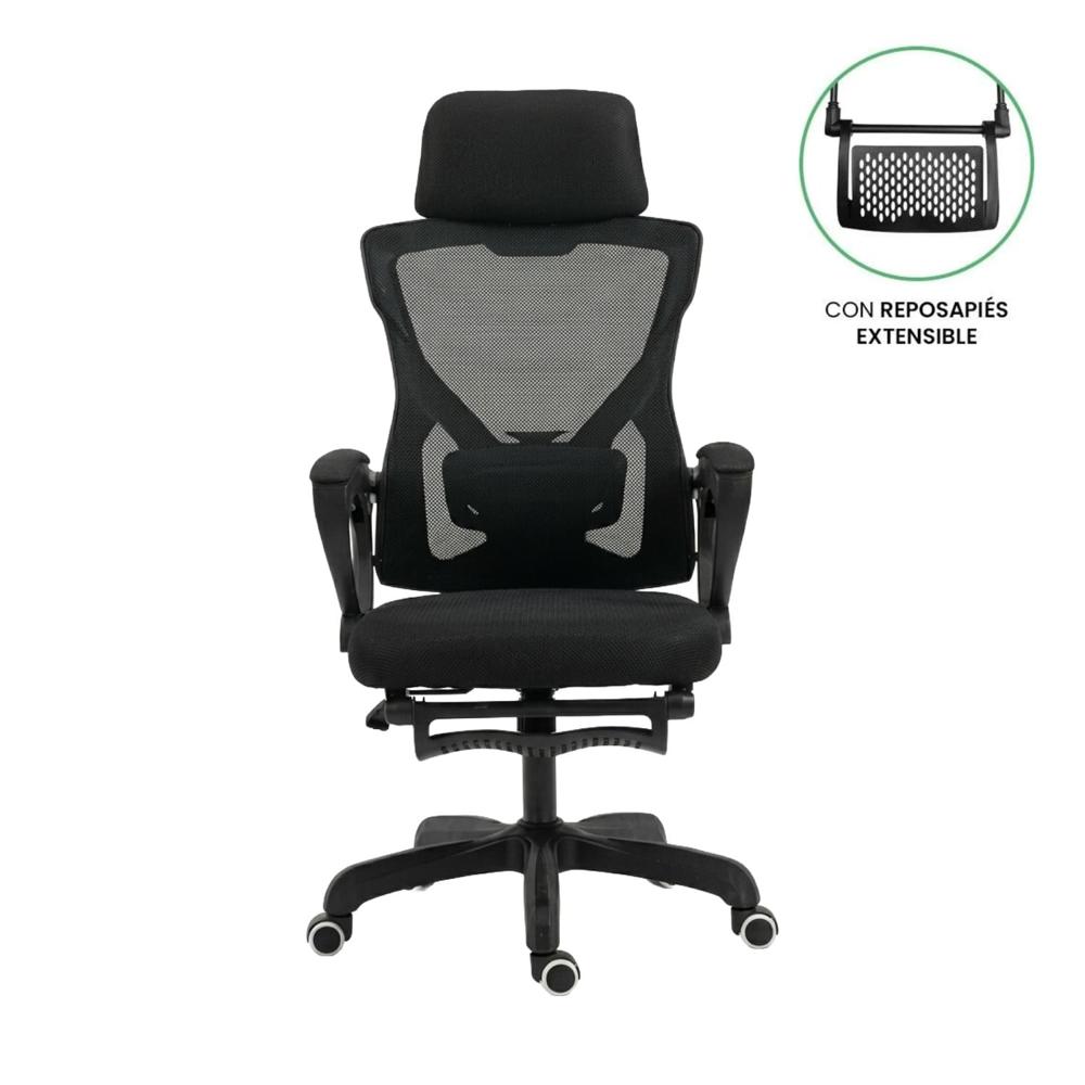 Silla de Oficina Ergonómica Gamer Haven E02 Mesh Negro con Reposapiés