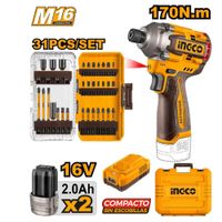 Atornilllador de Impacto Brushless Ingco 16V 170NM con 2 Baterías 2.0AH con 1 Cargador COSLI241083