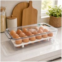 Organizador de Huevos Transparente Apilable para Refrigerador Acrílico con Tapa
