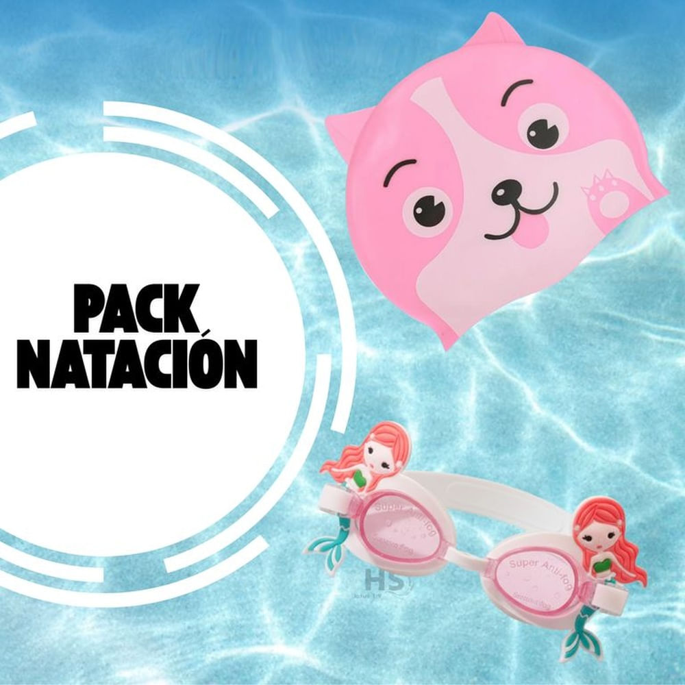 Pack Gorro + Lentes de Natación Con Diseño de Sirena Para Niñas