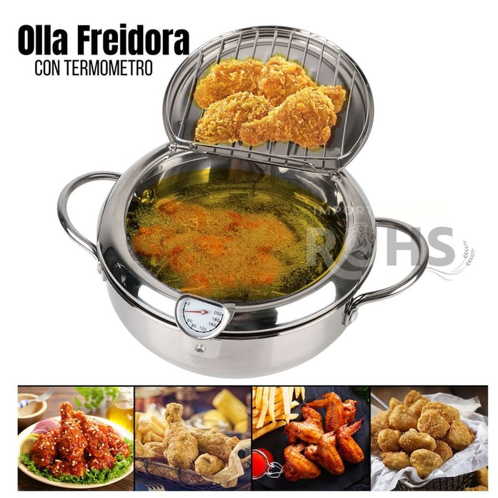 Olla Freidora de Acero Inoxidable 304 con Termómetro de 2.2L