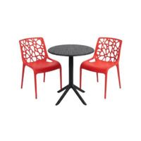 Pack  de Comedor / Mesa TURIN NEGRO + 2 sillas GINEBRA ROJO