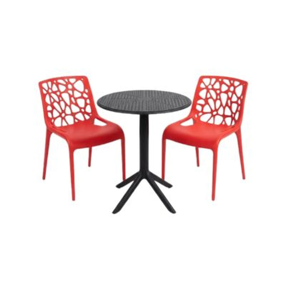 Pack  de Comedor / Mesa TURIN NEGRO + 2 sillas GINEBRA ROJO