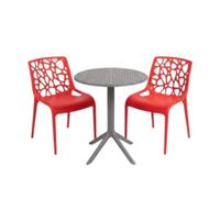 Pack  de Comedor / Mesa TURIN GRIS + 2 sillas GINEBRA ROJO