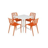 Pack  de Comedor / Mesa TORONTO BLANCO + 4 sillas GINEBRA NARANJA