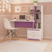 ESCRITORIO CON ESTANTE ENSUEÑO DE MELAMINA  AURA BLANCO VIOLETA
