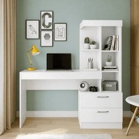 ESCRITORIO CON ESTANTE ENSUEÑO DE MELAMINA INSPIRA BLANCO