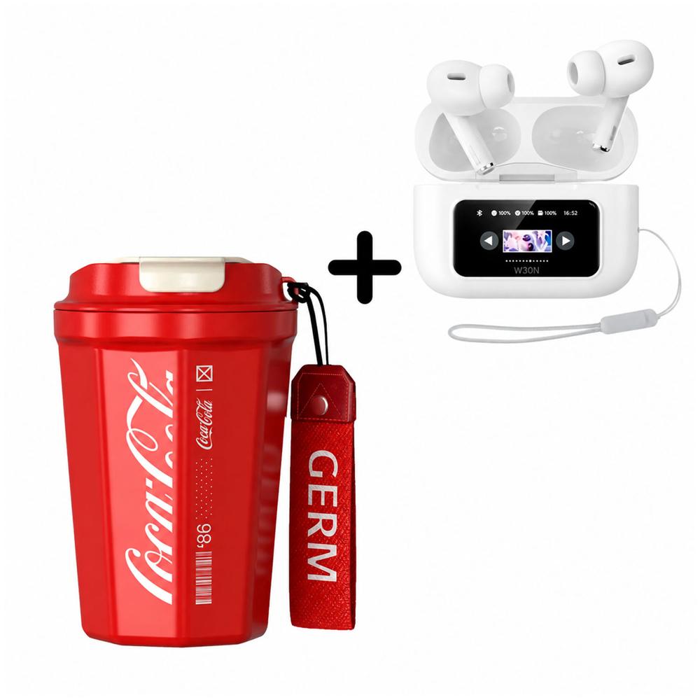 Combo Vaso Germ Rojo 390ml + Audífono Remax W30N Blanco