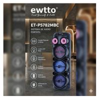 PARLANTE EWTTO PORTATIL - 2 MICROFONOS 60 WATTS 3600mAh BT-USB-TF-FM- LUZ RGB - ET-P5782MBC