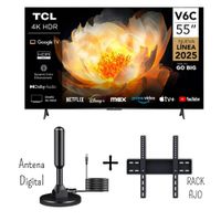 Televisor TCL 55 Pulgadas 4K HDR Google TV Smart TV  55V6C - Antena Digital - Rack Nuevo Modelo