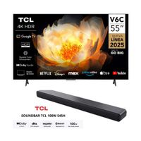 Televisor TCL 55 Pulgadas 4K HDR Google TV Smart TV 55V6C - SOUNDBAR TCL BLUETOOTH 2.0 S45H NEGRO