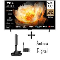 Televisor TCL 55 Pulgadas 4K HDR Google TV Smart TV  55V6C - Antena Digital Nuevo Modelo