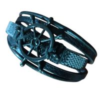 Pulsera trenzada  de cuero -  modelo ANCLA. Negro Brillante