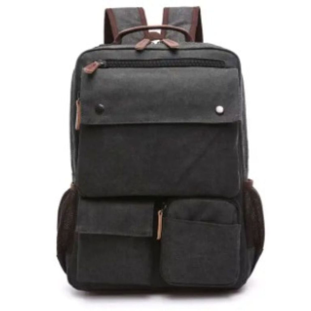 Mochila de -Tela lonar gris  varios compartimiento viajero-estudiante