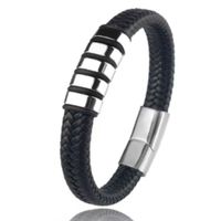 Pulsera para Hombre de Cuero y Acero Inoxidable trenzada Negro Brillante