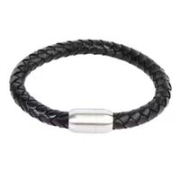 Pulsera Punk de cuero Trenzada con cierre de iman- Negro Brillante