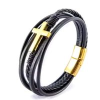 Pulsera de piel trenzada para hombre brazalete de alta calidad- Negro Brillante