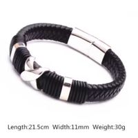 Pulsera De Caballero De Cuero Elegante Y Juvenil 64 Negro Brillante