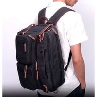 Maletin Mochila de lona de alta calidad Vintage color NEGRO multiuso