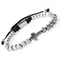 Pulsera Cruz de Cuentas de Acero Inoxidable Hombres Mujeres Cadena Negro Brillante