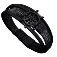 Pulsera  De Cuero Genuino Y Acero Inoxidable LIVE Negro Brillante