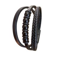 Pulsera Glamour Trenzada De Cuero Genuino VIDA- Negro Brillante