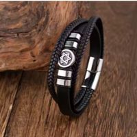 Pulsera trenzada  de cuero - modelo ESTRELLA DE DAVID Negro Brillante