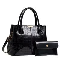 Bolso de mano de alta calidad Pu Piel de cocodrilo bolsos de mano. Negro