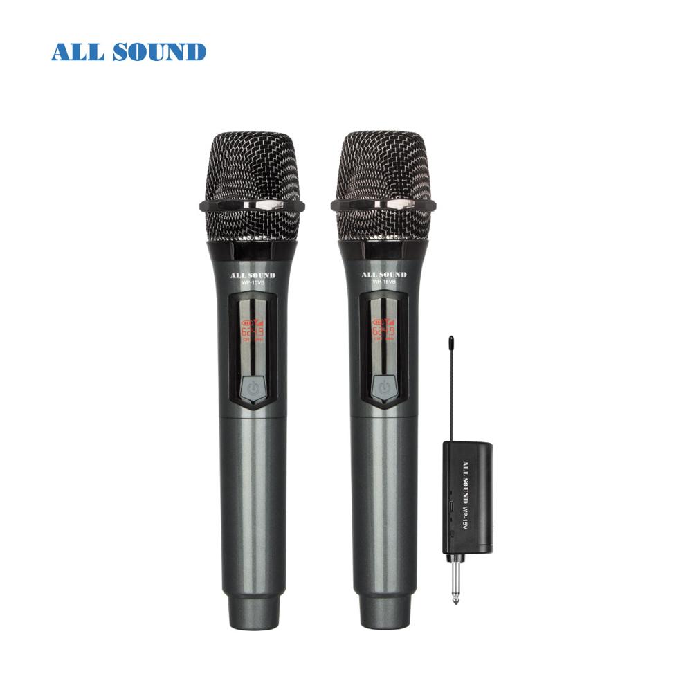 MICRÓFONO INALÁMBRICO DOBLE DE MANO VHF RECARGABLE  ALL SOUND WP-15VB