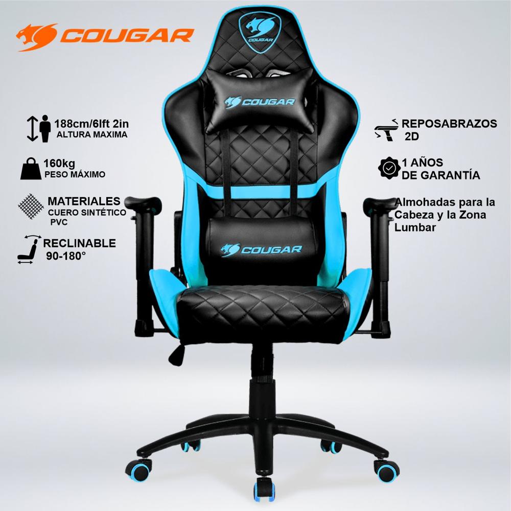 SILLA GAMER ARMOR ONE SKY BLUE COJIN LUMBAR Y CUELLO RECLINA 180GRADOS REPOSABRAZO 2D