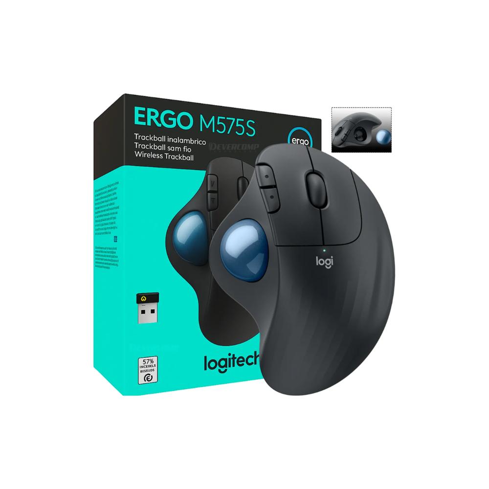 MOUSE LOGITECH ERGO M575S TRACKBALL SILENT WIRELESS CABLE TRENZADO LED USB-A BLACK